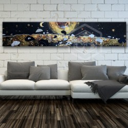 Carole Ayres, Night Passes as The Gold Moon Sinks, 2011, Mixed media collage on canvas, 31cms x 152cms